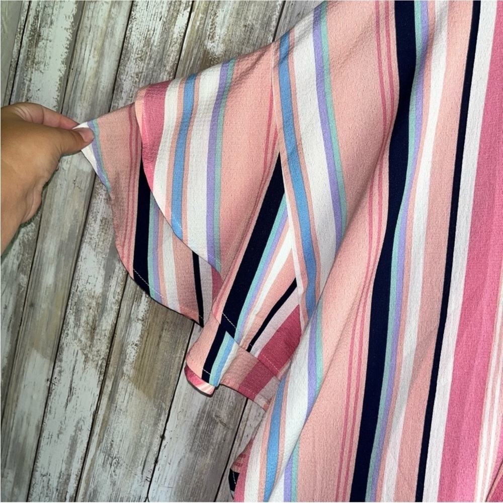 Umgee Pink Striped Round Neck Blouse - Picture 3 of 6